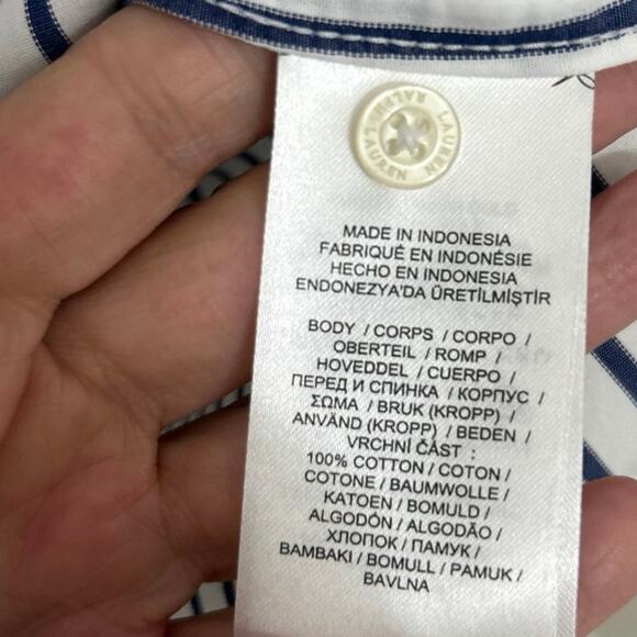 Lauren Ralph Lauren Navy White Striped Button Down Shirt Women’s Classic Fit XXL - Picture 9 of 12